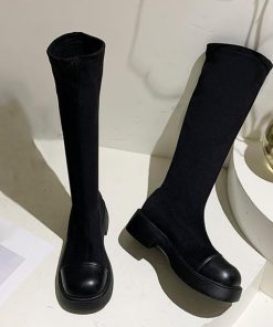 ニーハイブーツ | ロングブーツ ラウンドトゥ 厚底ブーツ