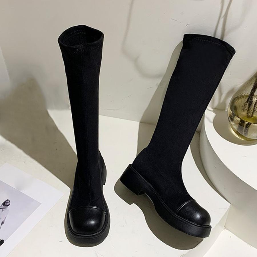 ニーハイブーツ | ロングブーツ ラウンドトゥ 厚底ブーツ