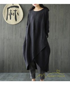 マキシ | 長袖ワンピース 綿麻 無地 Aライン 春物 カワイイ ミモレ丈ワンピース 春コーデ ワンピ 体型カバー ゆったり 20代30代 通学通勤 部屋着