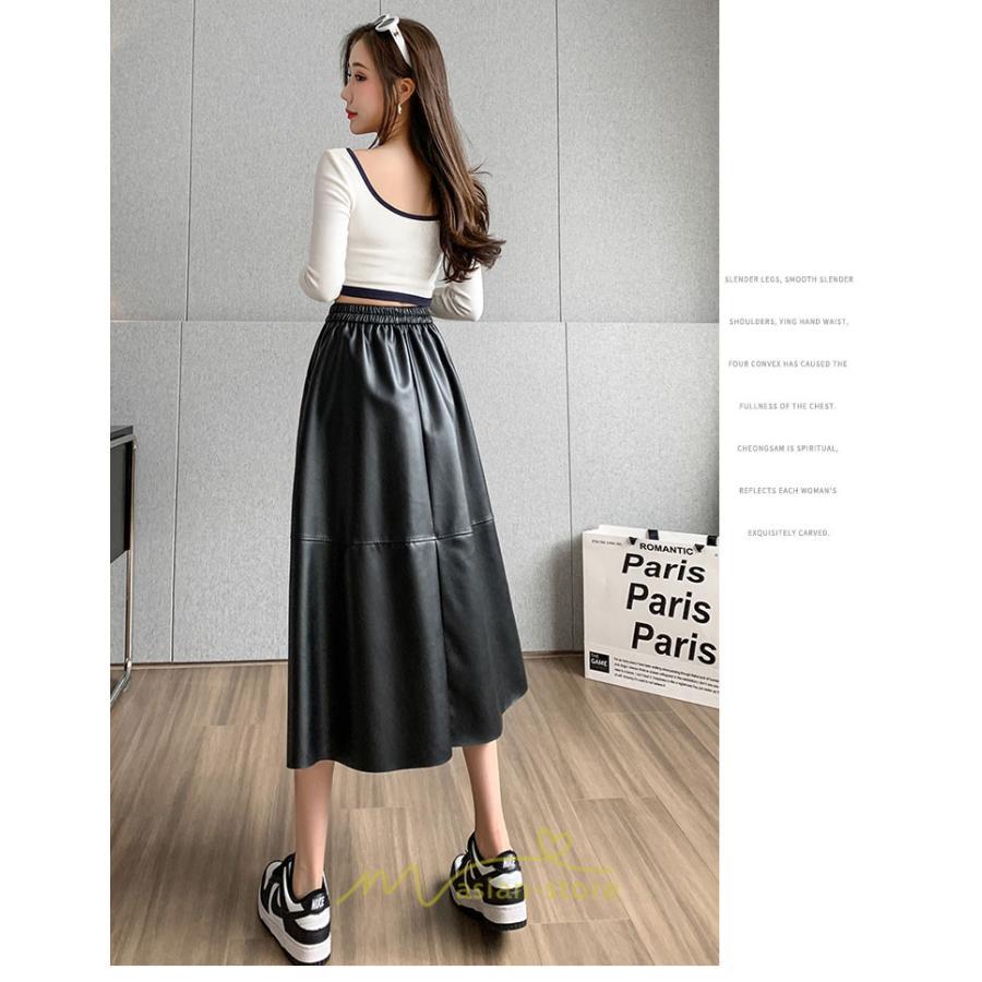 スカート | フレア革レザーボトムス ロングフレアAライン 秋冬 レディース ボトムス 通勤 大人気 キレイめ 着痩せ