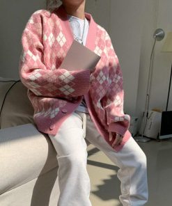 ニット・セーター | アーガイルカーディガン Vネック 長袖