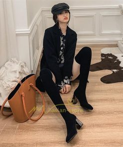 ロングブーツ | レディース ニーハイブーツ ロング丈 ストレッチ ソックスブーツ ニットブーツ 太ヒール 20代30代40代 おしゃれ 美脚 上品 トレンド 歩きやすい