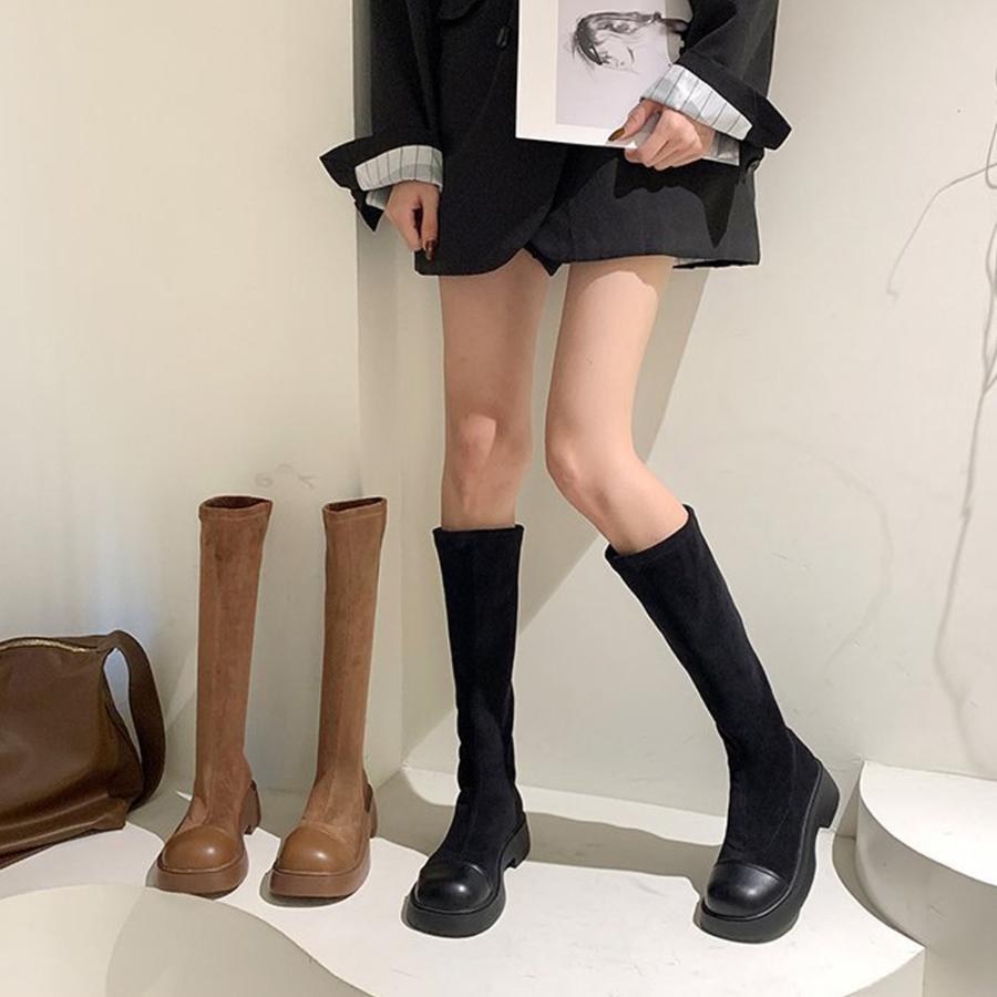 ニーハイブーツ | ロングブーツ ラウンドトゥ 厚底ブーツ