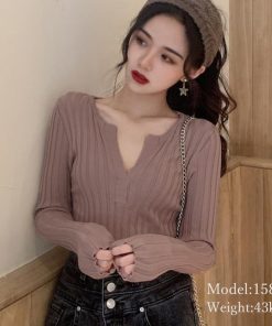 ニット・セーター | 大人可愛い ニットトップス きれいめ シンプル リブニット重ね着 長袖 カットソー Vネック オフィスカジュアル ニットセーター