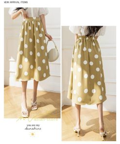 スカート | ロング丈フレアウエストゴム レディース 春夏 体型カバー ドット柄 フェミニン デイリー 通勤通学 着痩せ 着回し カジュアル お出かけ 20代30代40代