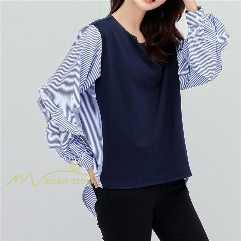 シャツ・ブラウス | Tシャツ レディース トップス 長袖 秋コーデ 切り替え パフスリーブ カットソー ブラウス ゆったり 可愛い カジュアル オフィス 20代30代40代 シンプル 春夏秋