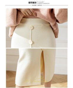 スカート | レディース ロング丈 ミモレ丈 ニット 秋冬 韓国風 スリット ハイウエスト Aライン 着痩せ 小柄 大人可愛い 20代30代40代50代 フェミニン 脚長効果