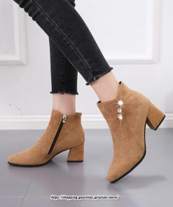 ブーツ | ショートブーティ レディース スエード調 太めヒール 靴 人工水晶 キラキラ オシャレ お出かけ デート キレイめ 通勤 20代30代40代50代