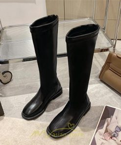 ロングブーツ | レディース ロング丈 太ヒール スクエアトゥ トレンド PU 黒 シンプル コスプレ 美脚 おしゃれ 歩きやすい 履きやすい 滑にくい かわいい