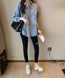 シャツ・ブラウス | シャツ レディース デニムシャツ シャツブラウス 秋コーデ 長袖 デニム 切り替え きれいめ ストライプ カジュアル 上品 2XL 秋 大きいサイズ 春 ライトアウター