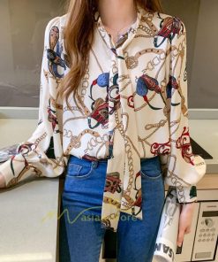 シャツ・ブラウス | ブラウス レディース 長袖ブラウス 秋服 オフィスブラウス リボンネック オシャレブラウス プリントトップス 韓国風 上品 大人 ゆったりシャツ40代 通勤OL 夏物