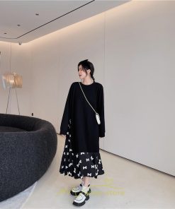 マキシ | ドッキングワンピース 秋 レディース 長袖ワンピース ロングワンピース 切り替えワンピース フェイク Aラインワンピース お呼ばれワンピース レイヤード風