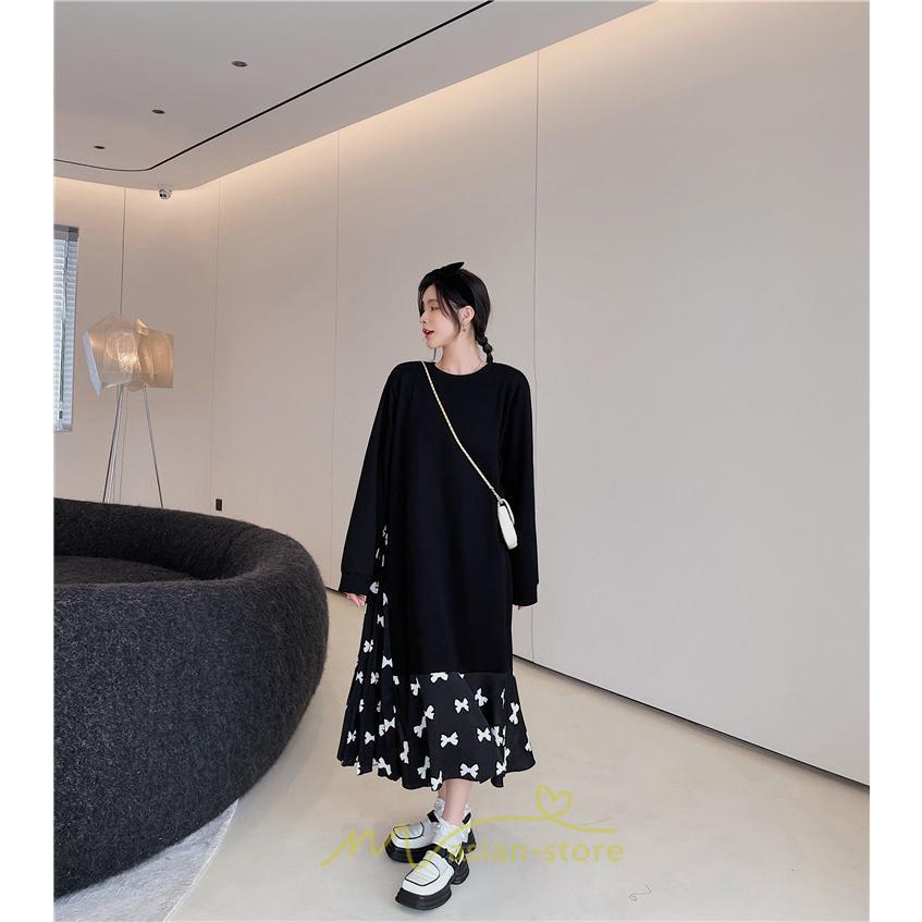 マキシ | ドッキングワンピース 秋 レディース 長袖ワンピース ロングワンピース 切り替えワンピース フェイク Aラインワンピース お呼ばれワンピース レイヤード風