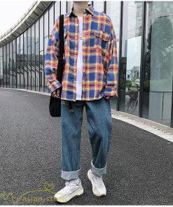 シャツ | ライトアウター 秋服 薄手 メンズ チェック柄 長袖 ポケット 韓国風 カッコウイイ 日常感 ワイドコットン 大きいサイズ トップス 大きいサイズ 男性着