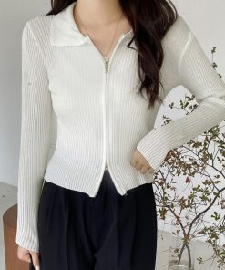 ニット・セーター | リブニットトップスレディースジップアップ