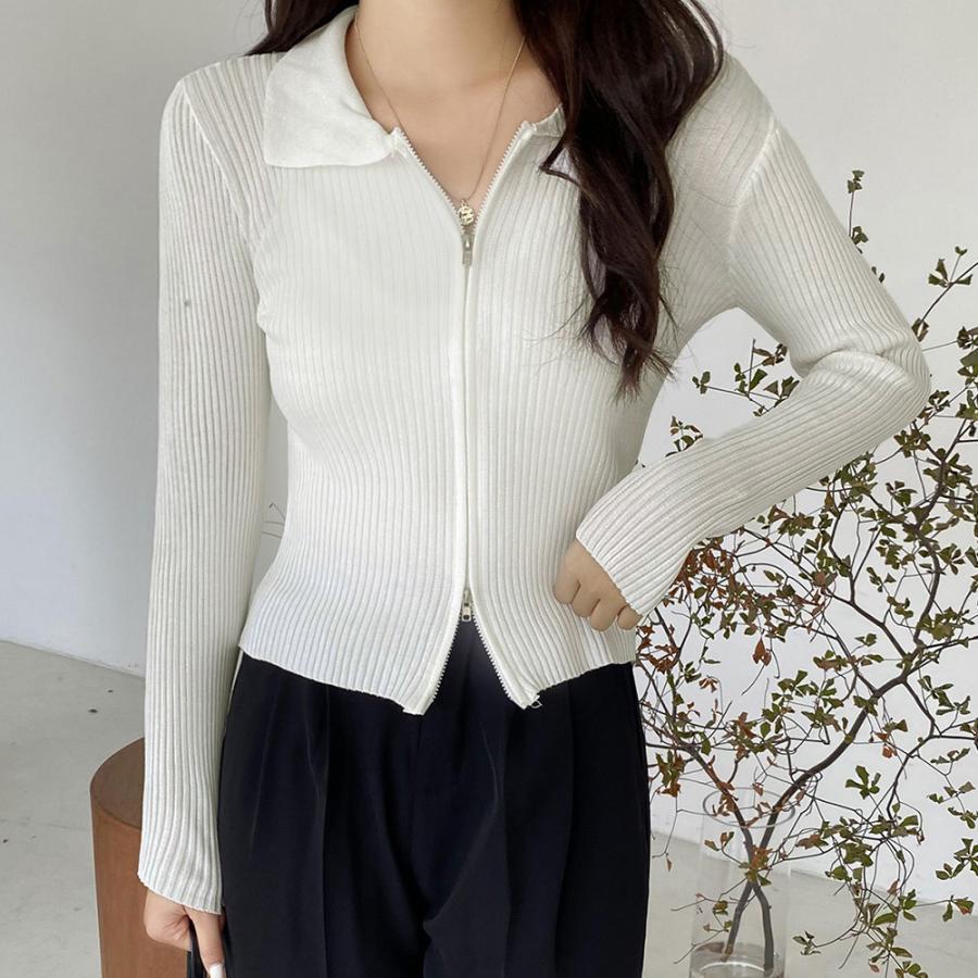 ニット・セーター | リブニットトップスレディースジップアップ