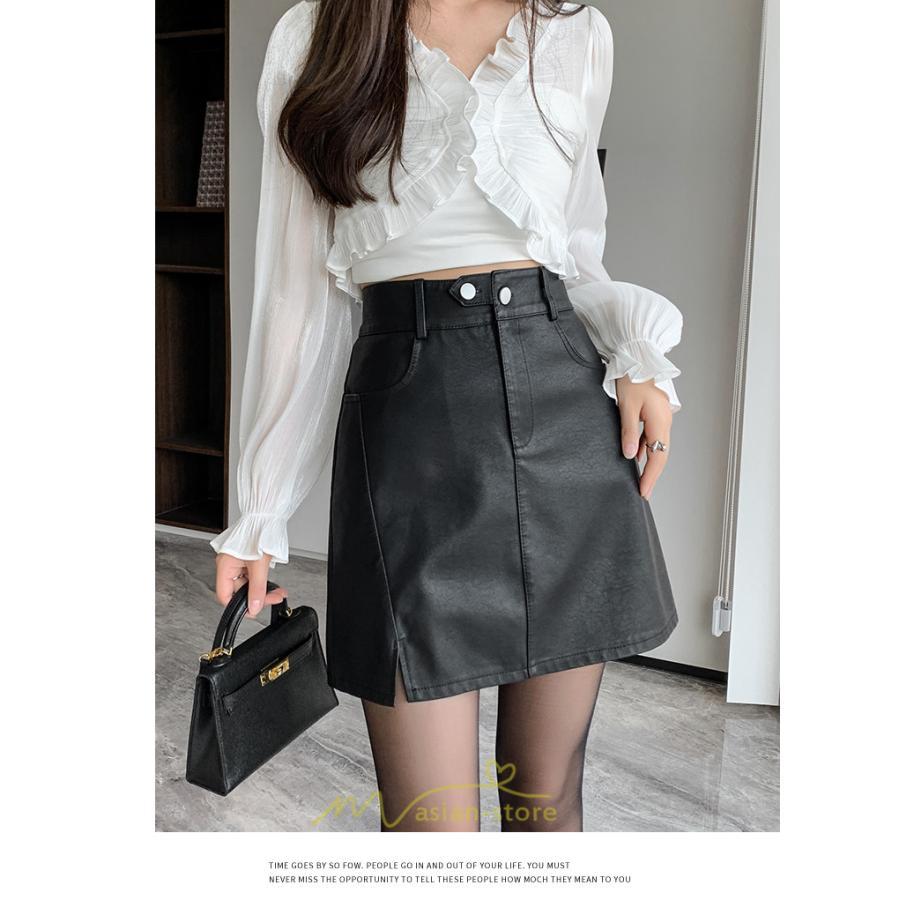 スカート | ミニレディース レザー Aライン タイト フェイクレザー 美シルエット シンプル ショート丈 着回し 通勤 お出かけ カジュアル