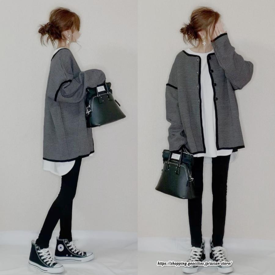 カーディガン | 秋冬 レディース 長袖 アウター 羽織り ツイード ノーカラー ツイードノーカラーゆったり トップス カーディ 楽チン