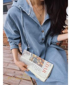 デニムワンピース | フード付き レディース デニム ワンピース 20代 30代 長袖 Aライン プルオーバー カジュアル 秋 冬 新作 40代 フリーサイズ シンプル 50代