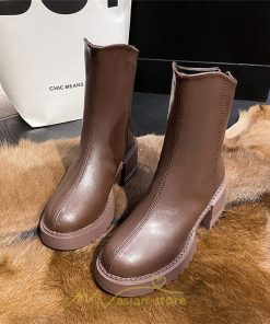 ショートブーツ | ブーツ レディース 軽量 歩きやすい おすすめ おしゃれ 厚底 レザー風 走れる 痛くない ファスナー トレンド 春 22.5cm-25cm 冬 秋