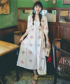 マキシ | ロング丈ワンピース レディース 花柄 Aライン 七分袖 ロング丈 ゆるシンプル きれいめ Vネック カジュアル 細見え 白 リゾート 黄色 上品 華やか 旅行