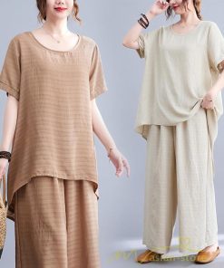 セットアップ | レディース 夏 40代 20代 コーデ カジュアル 2点セット Tシャツ 半袖 ガウチョパンツ 綿麻 大きいサイズ ゆったり 通勤 大人 着痩せ おしゃれ
