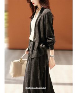 セットアップ | ニットレディース ドッキングニット ニットスカート 秋冬 上品 無地 羽織り フレアスカート ニットカーディガン ウエストゴム