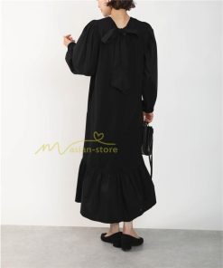 マキシ | 長袖ワンピース ロングワンピース 秋物 レディース Aラインワンピース 30代40代50代 ゆったり 切り替え 後ろリボン 送料無料 キャザー 可愛い 大人