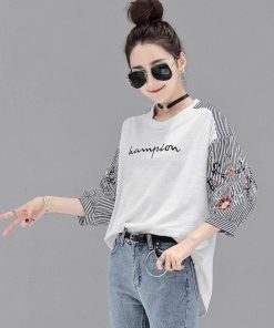 シャツ・ブラウス | シャツ ブラウス レディース パフスリーブ 花柄 刺繍 ストライプ トップス ラウンドネック 韓国風 カジュアル フェミニン トレンド ゆったり ファッション