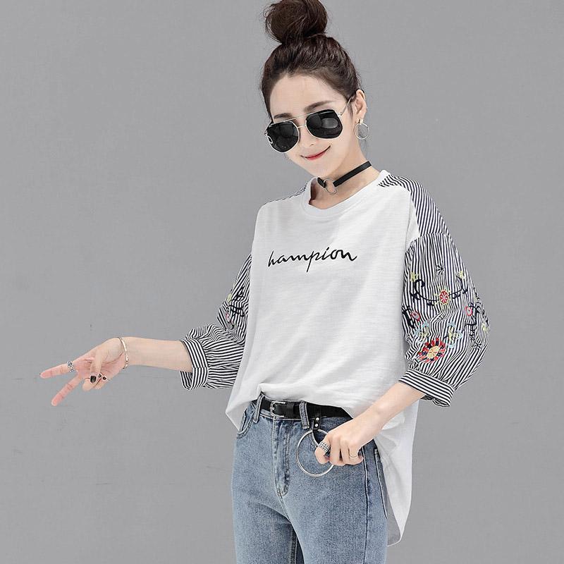 シャツ・ブラウス | シャツ ブラウス レディース パフスリーブ 花柄 刺繍 ストライプ トップス ラウンドネック 韓国風 カジュアル フェミニン トレンド ゆったり ファッション