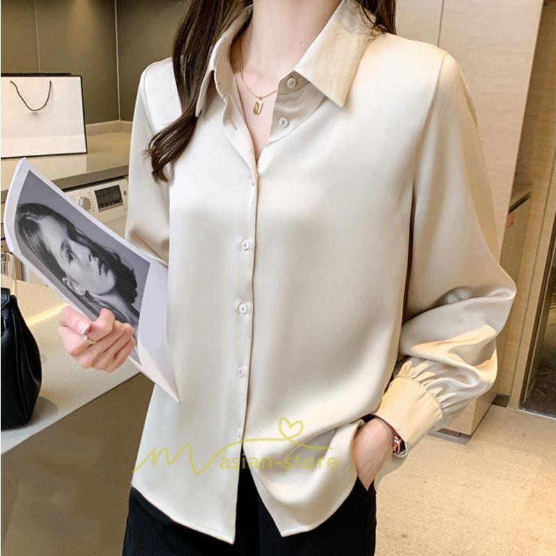 シャツ・ブラウス | ブラウス レディース オフィス おしゃれ 長袖 開襟 シャツ ビジネス OL 事務服 無地 長袖シャツ ファッション 優雅 エレガント カジュアル 通勤 細身 着回し