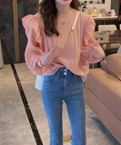 ニット・セーター | フリルニットトップス レディース 韓国風