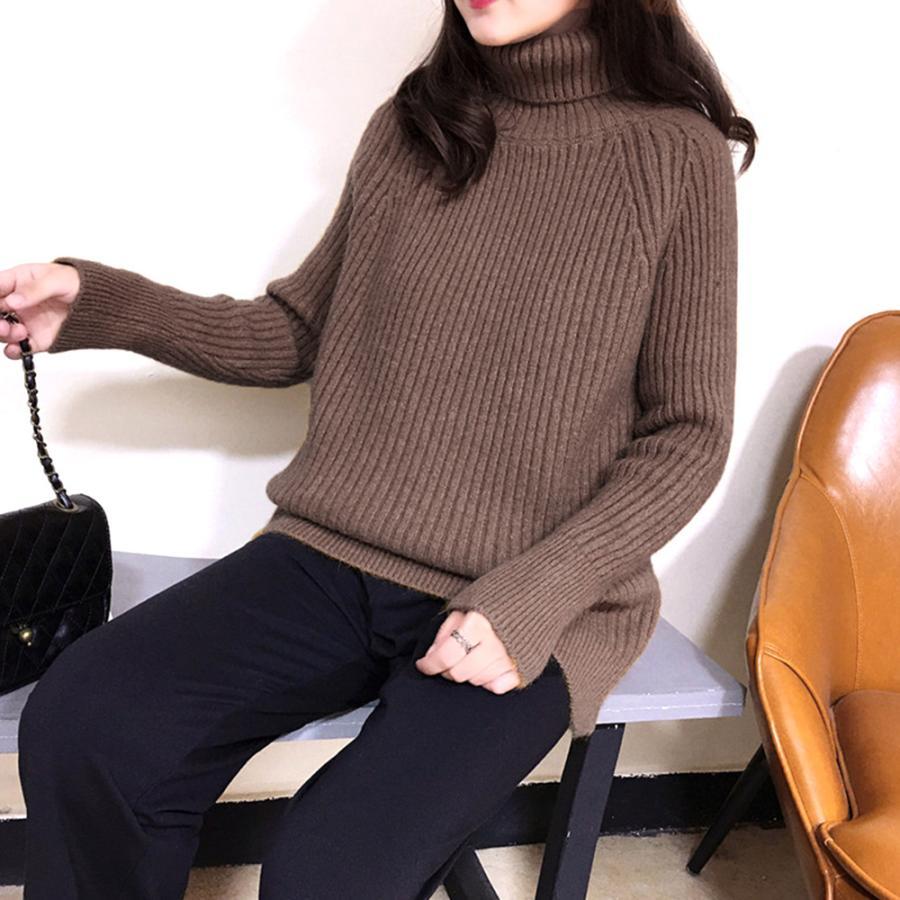 ニット・セーター | リブニットトップス タートルネック 韓国