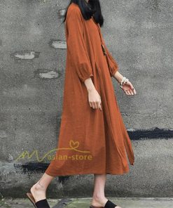マキシ | 綿麻 リネン ワンピース ロング 長袖 無地 レディース ロング丈 体型カバー ゆったり 秋服 ファッション 着痩せ お出かけ カジュアル 20代30代40代 通勤通学