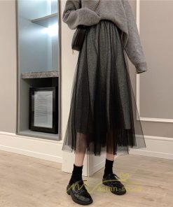 スカート | チュール秋冬 チュールフレアロングキラキラ ふんわり ウエストゴム レディース Aラインミモレ丈可愛 キレイめ ボトムス