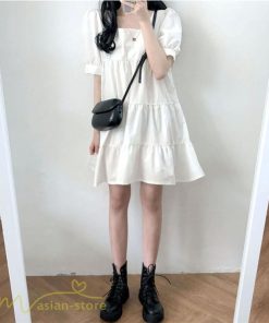 ミニ丈 | ワンピース 無地 レディース ショートワンピース 半袖 かわいい スクエアネック サマーワンピース 夏新作 カジュアル 黒 Aラインワンピース XL ゆったり 白