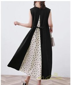 マキシ | ワンピース レディース マキシワンピース 可愛い 春夏 春 夏 きれいめ ゆったり ロングワンピース ノースリーブ 切り替え フェイク 50代 40代 30代