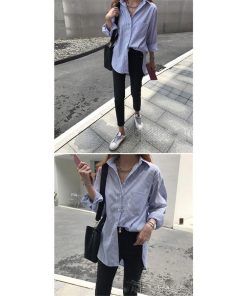 シャツ・ブラウス | レディースシャツ ロングシャツ 春物 長袖 夏服 羽織り ストライプ カジュアルシャツ スリム 大人 オフィス OL ブラウス シャツ トップス 体型カバー 可愛い