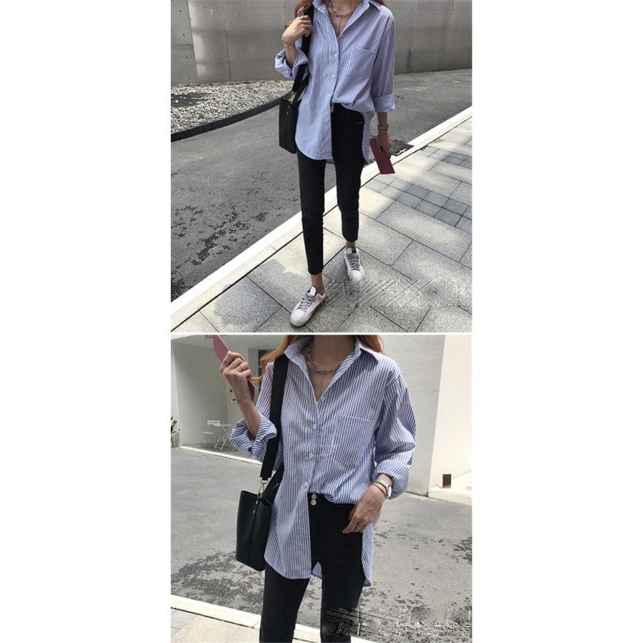 シャツ・ブラウス | レディースシャツ ロングシャツ 春物 長袖 夏服 羽織り ストライプ カジュアルシャツ スリム 大人 オフィス OL ブラウス シャツ トップス 体型カバー 可愛い