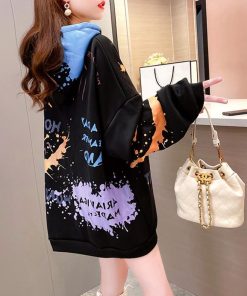 パーカ | レディース 秋冬 ペイント柄 スウェット ポケット付き 韓国風 長袖トレーナー 裏起毛 フード付き おしゃれ パーカー プルオーバー