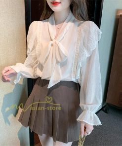 シャツ・ブラウス | ボウタイ リボン ブラウス　シャツ　リボンシャツ レディース 長袖 白 トップス フレア 無地 大人 女性 入学式　卒業式　ママ 通勤 20代30代40代50代 ビジネス
