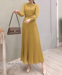 ドレス | プリーツ ワンピース ウエストマーク上品