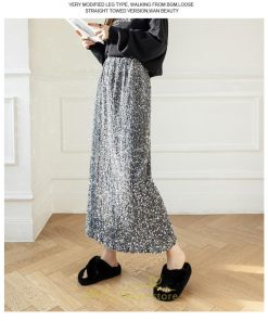 スカート | ロング マキシ フレアAライン ロングキラキラ 個性的 ハイウエスト スリット 着痩せ あったか 2022新作 体型カバー 冬 秋
