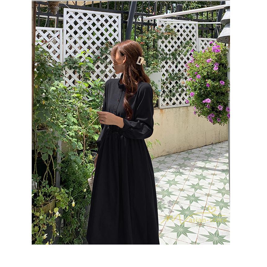 マキシ | ワンピース レディース 秋 冬 長袖 おしゃれ きれいめ フリル 可愛い 無地 ロング丈 ミモレ丈 ゆったり 2021 シンプル 秋新作 ゆったり 上品 カジュアル