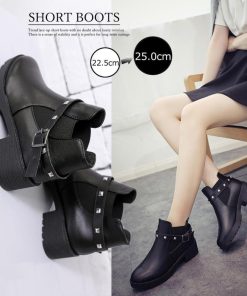 ショートブーツ | ブーティ 厚底 ショットブーツ 美脚ブーツ ローヒール 履きやすい リベット付き お洒落 サイドゴアブーツ レディース
