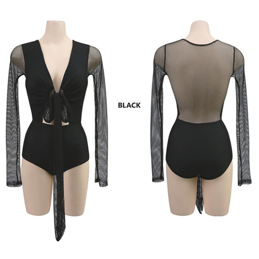 ビキニ | カシュクール 長袖 体型カバー メッシュ 背中見せ【ネ Vネック ワンピース 水着 オールインワン 水着 セクシー 水着 レディース