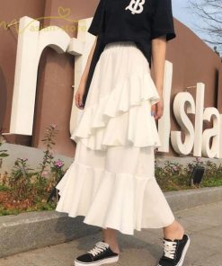 スカート | Aライン フレア裾 不規則アシンメトリー シフォン 韓国風 ティアード フリーサイズ 2020夏コーデ プリーツフレア ウエストゴム ハイウエスト