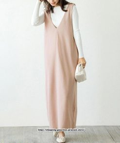 マキシ | ワンピース レディース ロングワンピース ノースリーブ 無地 ゆったり Vネック  スリット カジュアル レトロ風 キレイめ 40代 30代 20代 50代　 オシャレ