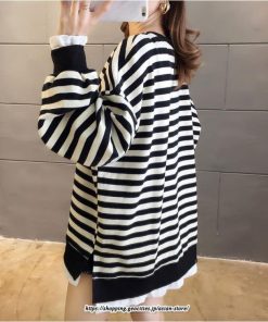 パーカー | 重ね着風トレーナー レディース 長袖 トップス カジュアル スウェット ボーダー柄 ゆったり トレーナー トップス 切り替え 可愛い きれいめ レイヤード風