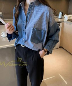シャツ・ブラウス | シャツ レディース デニムシャツ シャツブラウス 秋コーデ 長袖 デニム 切り替え きれいめ ストライプ カジュアル 上品 2XL 秋 大きいサイズ 春 ライトアウター